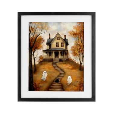 Imagem de Stupell Industries Cozy Halloween House Impressão emoldurada preta sob vidro, design por Creative Studio, 53 x 43 cm