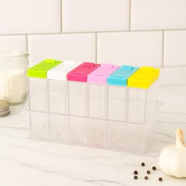 Imagem de kit 6 Porta Temperos, Organizador em Acrílico Transparente, para Condimentos em Pó e Grãos