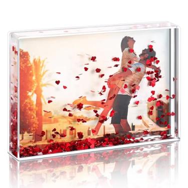 Imagem de CroBlissful 1 porta-retrato com glitter, acrílico, globo de neve, dia dos namorados, presente personalizado para casais (10 x 15 cm, clássico, vermelho)