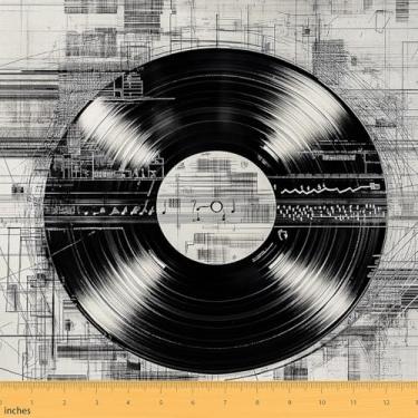 Imagem de jejeloiu Disco de vinil retrô 83s para projetos de bricolage em casa, à prova d'água, decoração interna e externa, 2 metros, tecido para estofamento de música para cadeiras, cinza, vintage