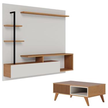 Imagem de Painel Para Tv Home Suspenso Maragogi Off White Freijó Com Mesa De Centro Jeri Freijó Off White - Colibri