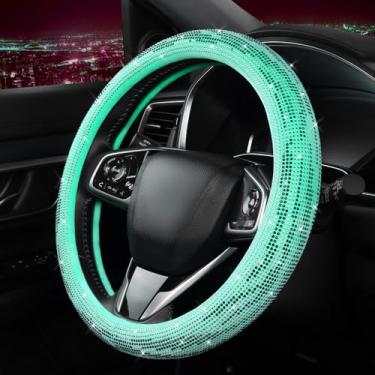 Imagem de Capa de volante feminina com diamantes brilhantes, capas de volante fofas de couro com strass de cristal, respirável, antiderrapante, ajuste universal, acessórios de carro de 38 cm, E