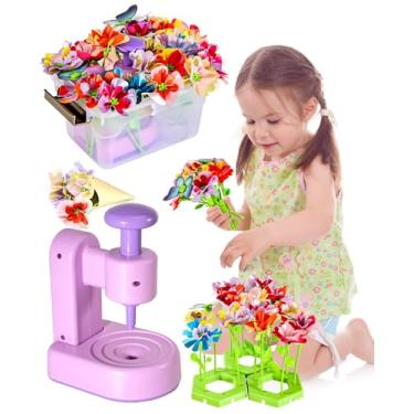 Imagem de Buquês de flores de tecido para meninas de 4 a 8 anos, kits de artesanato de flores DIY para crianças, brinquedo de fabricação de flores com caixa de armazenamento, artes e artesanato para meninas de