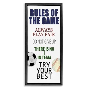 Imagem de Stupell Industries Arte de parede em tela flutuante com moldura dourada Regras de jogo de trabalho em equipe, design de Kim Allen, 25 x 11