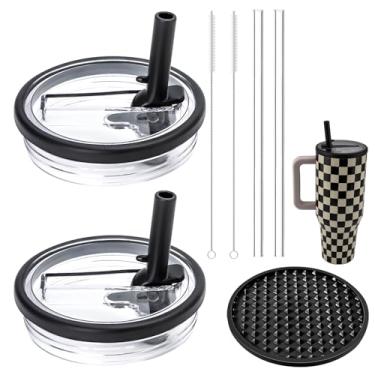 Imagem de Substituição de tampa de canudo Flip Compatível com substituição de tampa de hidrojarra de 1,134 g (pacote com 2, preto) Inclui um porta-copos de silicone.