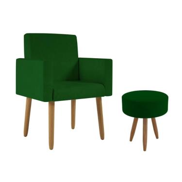 Imagem de Poltrona Decorativa Cadeira Sala Com Puff Balaqui Decor Verde