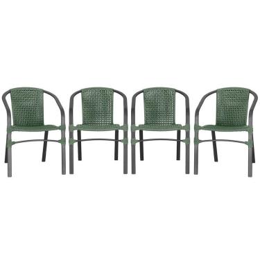 Imagem de 04 Cadeiras Floripa Alumínio Pintura Preta Trama Original Verde