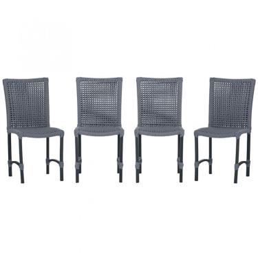 Imagem de 4 Cadeiras De Jantar Cannes De Alumínio Pintura Preta Trama Prata