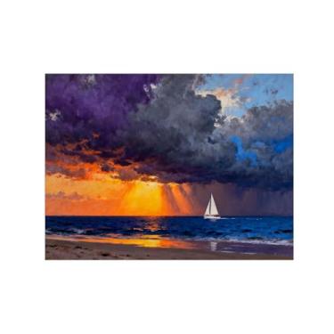 Imagem de Quadro raia em tela-Sol Mar Tempestuoso-Arte moderna Pintura para sala de estar decoração casa 60x80cm Sem Moldura