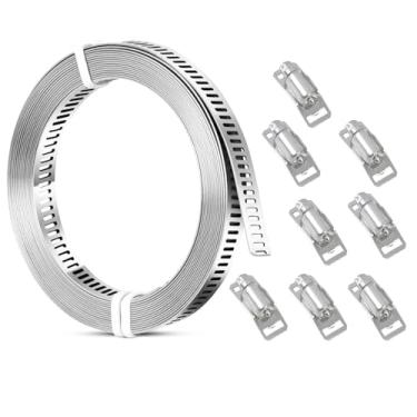 Imagem de Braçadeiras de mangueira grandes ajustáveis de 3 metros, braçadeira de aço inoxidável com 8 peças de fixação, parafusos de metal e cintas para tubos, dutos, polos, tubos