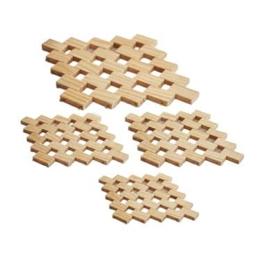 Imagem de Kit 4 Peça Descanso De Panela De Madeira Cozinha esteira apoio de panelas