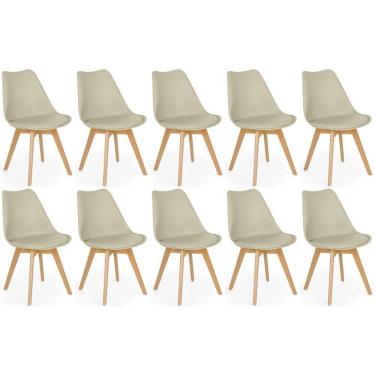 Imagem de Conjunto 10 Cadeiras De Jantar Eames Wood Leda Design Estofada - Nude