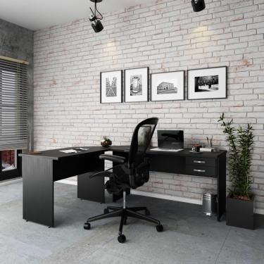 Imagem de Escrivaninha Mesa De Escritório Em L 1,80x1,40m C-02gavetas Preto ônix