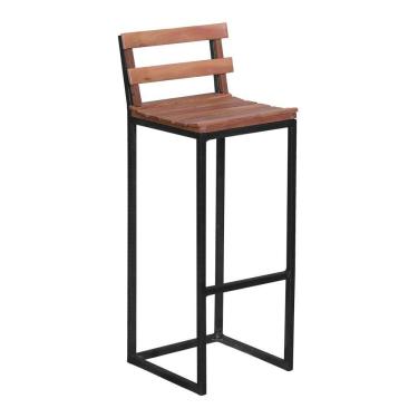 Imagem de Banqueta Alta Com Encosto Anatômico Ferro E Madeira Maciça