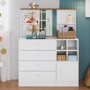 Imagem de Cômoda Infantil 1 Porta 4 Gavetas Com Espelho House A05 Branco - Mpozenato