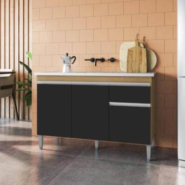 Imagem de Balcão Para Cozinha 2 Portas Forks Amendoa Preto