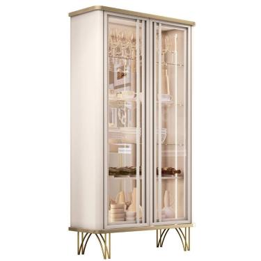 Imagem de Cristaleira De Vidro Com Espelho E Led Alvora Off/champanhe H01 - Mpozenato