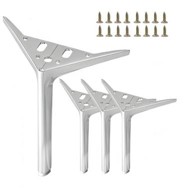 Imagem de SWTOOL Pernas de móveis de metal prateado de 17 cm, pés de móveis triangulares resistentes, faça-você-mesmo, pernas de substituição modernas para armário, sofá, poltrona, conjunto com 4