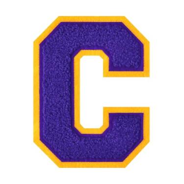 Imagem de 1 Patch de letra de chenille roxo de 11,4 cm – Adesivos do alfabeto para roupas, jaquetas, mochilas, chapéus para decoração personalizada, nome personalizado e artesanato. (C)
