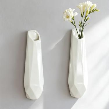 Imagem de Pacote com 2 vasos de cerâmica GDSZJLJ escandinavos, vaso de parede branco pendurado para flores, decoração minimalista para sala de estar, quarto e banheiro