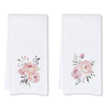 Imagem de Cabana Bro Conjunto de 2 toalhas de cozinha florais rosa, toalhas de mão decorativas estéticas botânicas de flores rústicas para banheiro, decoração de cozinha de banheiro rosa, 40 x 61 cm
