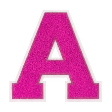 Imagem de 1 peça de patch de letra de chenille rosa de 11,4 cm com borda branca – Remendos do alfabeto para roupas, jaquetas, mochilas, chapéus para decoração personalizada, nome personalizado e artesanato. (A)