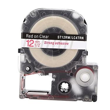 Imagem de Fita de rotulagem 12mm anticorrosão resistente ao desgaste material pet design transparente para impressora king jim material escolar uso de escritório (Letras vermelhas com fundo transparente de 12
