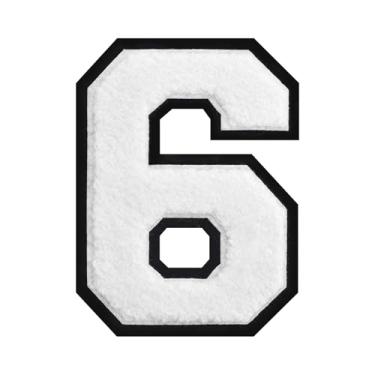 Imagem de 1 peça de patch de número de chenille de ferro branco de 11,4 cm com borda preta – Remendos do alfabeto para roupas, jaquetas, mochilas, chapéus para decoração personalizada, nome personalizado e