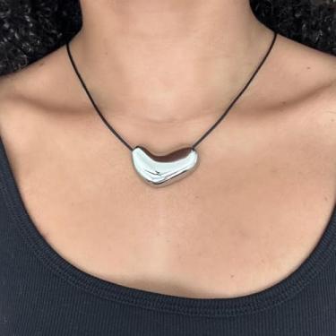 Imagem de Colar com pingente grosso feminino longo de corda preta com cordão e pingente de ouro, acessório de presente moderno, Medium, Latão, Sem Pedra Preciosa