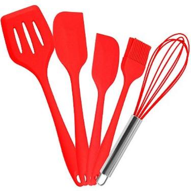 Imagem de Kit Utensílios De Silicone Para Cozinha 5 Peças Espátula Fue Pincel Cor:Vermelho