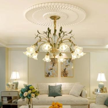 Imagem de Luminária pendente rústica de ferro estilo francês americano - Padrões florais criativos, ideal para decoração de sala de estar e quarto (8 lâmpadas)