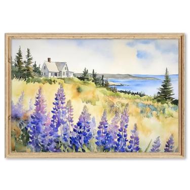 Imagem de Arte de parede em tela paisagem litorânea pôsteres de paisagem de fazenda pinturas abstratas de paisagem roxa impressão de paisagem moderna arte de parede floral à beira-mar imagens de campo 40,6 x