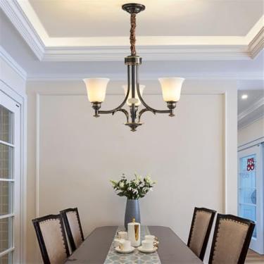 Imagem de Lustre americano de latão com LED, estilo europeu, luxuoso, para sala de estar, restaurante, quarto, villa, hotel, loja de roupas, luminária pendente (C 6 lâmpadas)