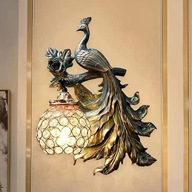 Imagem de Luminária de parede LED American Creative Art Peacock para sala de estar, quarto, escritório, casa de campo, hotel, quarto infantil, corredor (FA direita)
