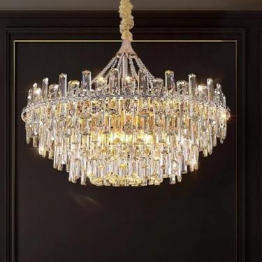 Imagem de Luminária pendente de cristal moderna e sofisticada - Ideal para sala de estar, sala de jantar e quarto (redonda de 60 cm)