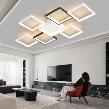 Imagem de Luminária de teto LED moderna de 75W para sala de estar, com design dimerizável, 100 cm de comprimento x 40 cm de largura, com controle remoto, estilo lagarta, para sala de jantar (preto e b