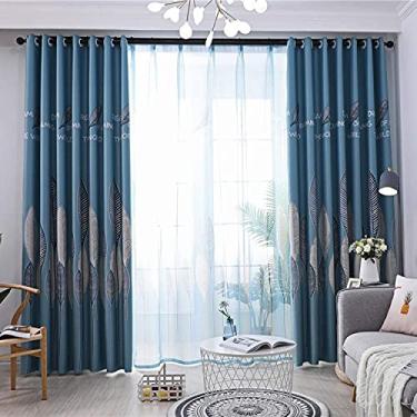 Imagem de Cortinas blackout de flores fita de cabeça padrão vintage cortinas de linho modernas cortinas blackout 1 peça quarto sala de estar cozinha, azul, 300 x 270 cm (118 x 106 polegadas)