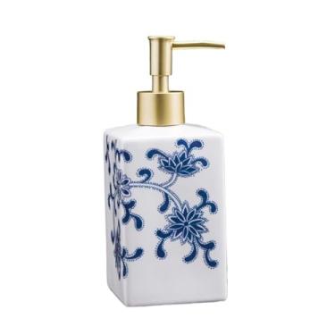 Imagem de Dispensador de sabão Dispensador de sabão cerâmica com bomba dourada fosca para banheiro, cozinha e lavanderia, 450 ml, branco(C)