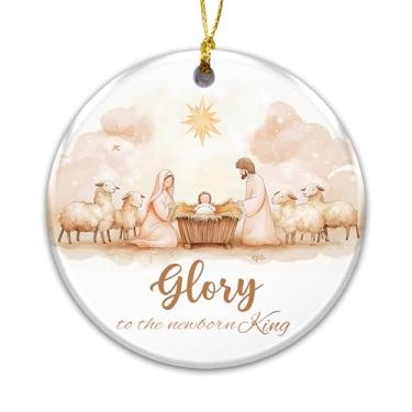 Imagem de Enfeite de Sagrada Família com Bebê Jesus, Maria e José, Ornamento de Presépio de Glória ao Rei Recém-nascido – Decoração de Árvore de Natal Religiosa Cristã – Decoração de Fé para Crentes, Igreja