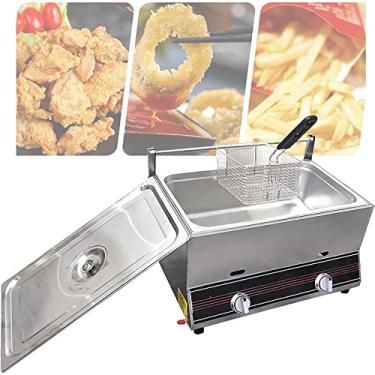 Imagem de Fritadeira comercial, fritadeira a gás de grande capacidade de 20L com cestos, fritadeira a gás GLP de bancada de aço inoxidável, para batatas fritas, restaurante, cozinha doméstica, A