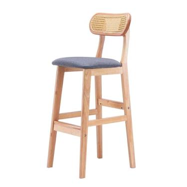 Imagem de Conjunto de 2 banquetas de bar de café da manhã de vime com assento acolchoado macio de linho ideal para balcão de bar e decoração de casa, cor bege