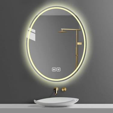 Imagem de FYLFANYAN Espelho de banho inteligente LED | Espelho de parede luminoso oval claro | Espelho decorativo moderno sem moldura com bordas redondas | Antivaho - Espelho LED ajustável com função de memória