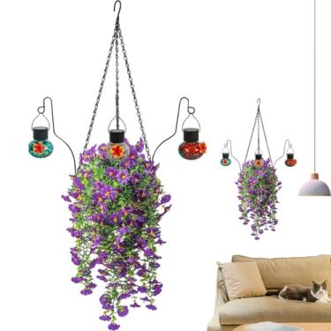 Imagem de Flores artificiais para ambientes externos, flores falsas coloridas com alimentador de pássaros | Plantas artificiais para quintal, pássaros, primavera, outono, porta da frente, deck de parede