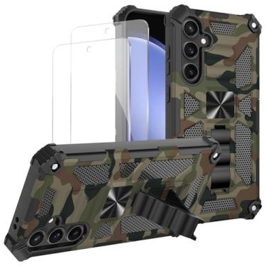 Imagem de Lokyoo Capa para Samsung Galaxy A36 5G, pacote com 2 protetores de tela de vidro temperado, grau militar, suporte com suporte magnético para carro, capa protetora para celular - verde exército
