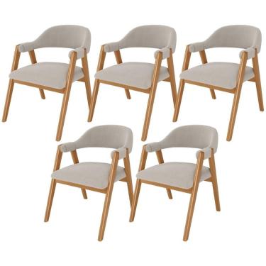 Imagem de Kit 05 Cadeiras De Jantar E Estar Living Estofada Nadja L02 Bouclê Creme - Lyam Decor