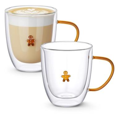 Imagem de SiliFine 2 peças de caneca de vidro de ícone de inverno com alça - copo de café de parede dupla isolado homem de gengibre de 400 ml, caneca de vidro de Natal para presente para cappuccino, latte