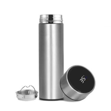 Imagem de Garrafa Térmica Digital 500ml com Visor LED – Inox Premium, Medição de Temperatura, Tampa Antivazamento e Design Moderno (Prata)