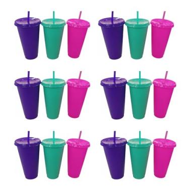 Imagem de Rtteri 12 peças de copos de plástico para festa tema Kpop com fitas 680 g Copos reutilizáveis com tampas e canudos para bebidas Lembranças de festa de cantores populares para decoração de aniversário