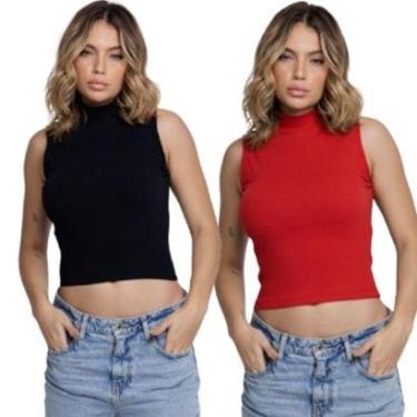 Imagem de KIT 2 Blusa Sem Manga Regata Gola Alta Serra e Mar Modas Básica Confortavel Moda Casual Blogueira-Feminino