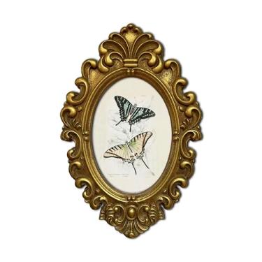 Imagem de MIDEFINCH Arte de parede oval vintage, moldura dourada ornamentada barroca em relevo 3D com estampa de ilustração de entomologia de borboleta, decoração de parede natural para sala de estar, quarto